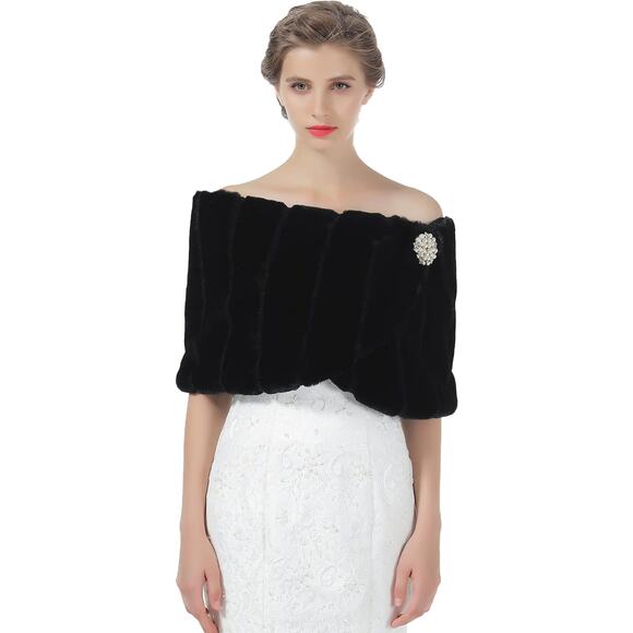 Elegant Black Faux Fur Wrap - Picture 1 of 5